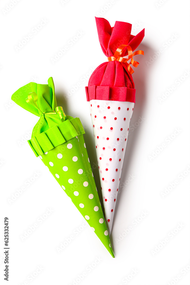 Colorful school cones on white background