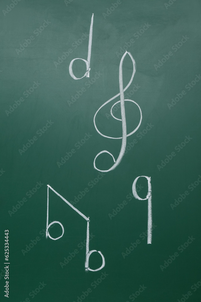 Different music notes on green background