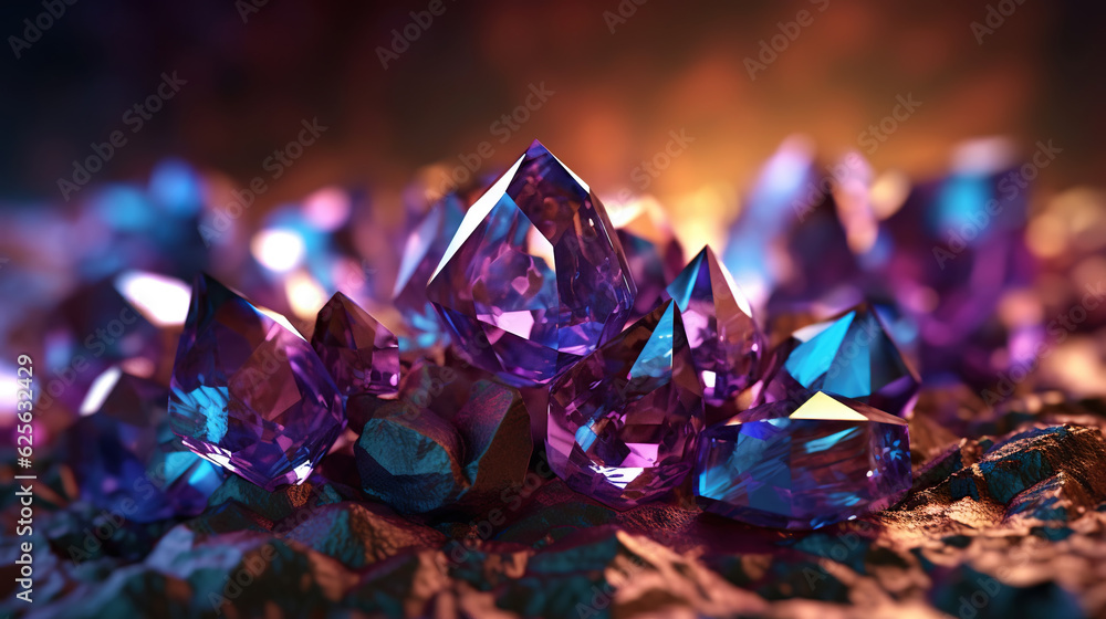 Amazing bright and shiny Alexandrite crystal cluster background. Jewel mineral detailed macro. Gener