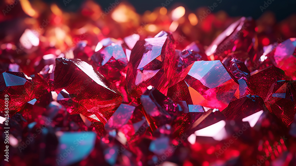 Amazing bright and shiny Cuprite crystal cluster background. Jewel mineral detailed macro. Generativ