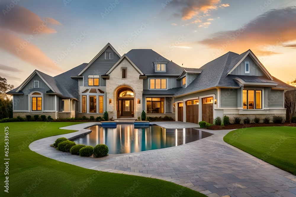 Single Family New Construction Home in Suburb Neighborhood in the South stock photo Residential Buil