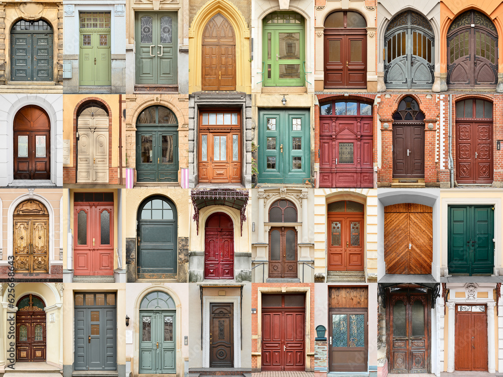 Big collage of beautiful old doors