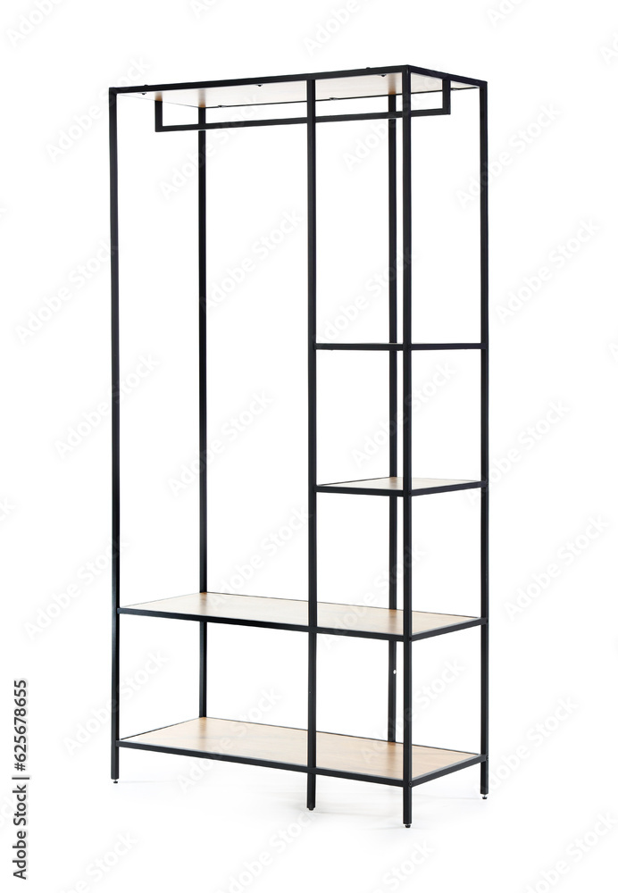 Empty shelving unit on white background