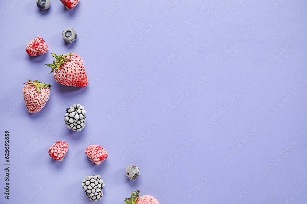 Frozen berries on purple background