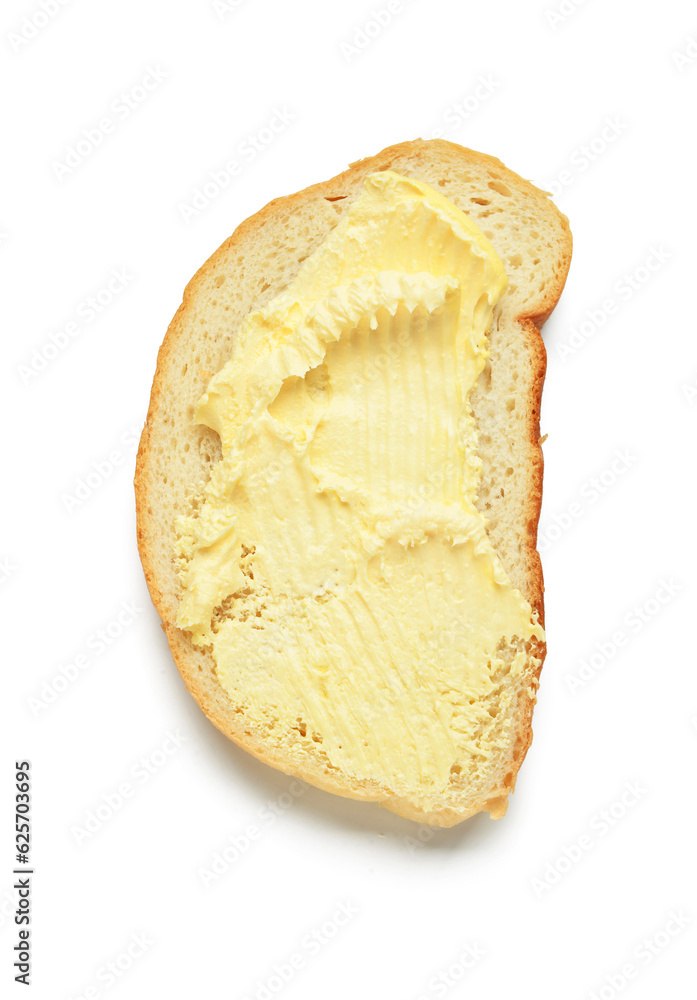 Tasty toast with butter on white background