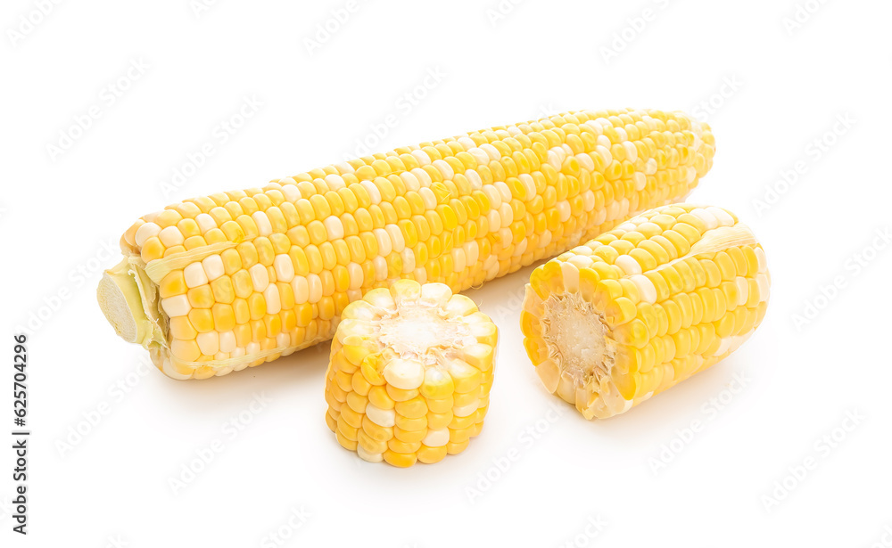 Fresh corn cobs on white background