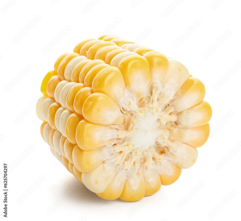 Piece of fresh corn cob on white background