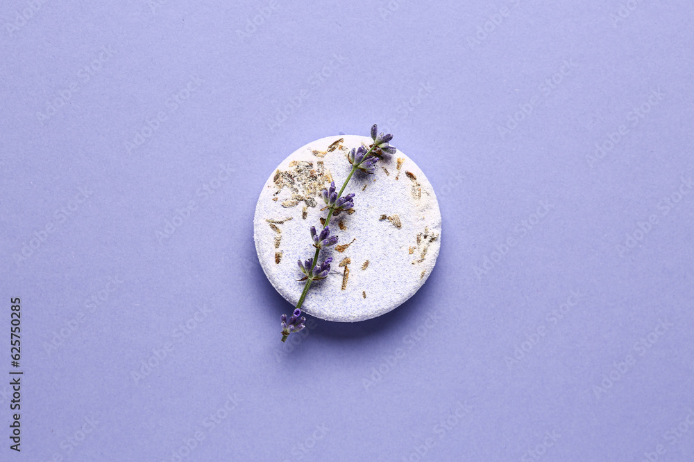 Lavender soap bar on color background