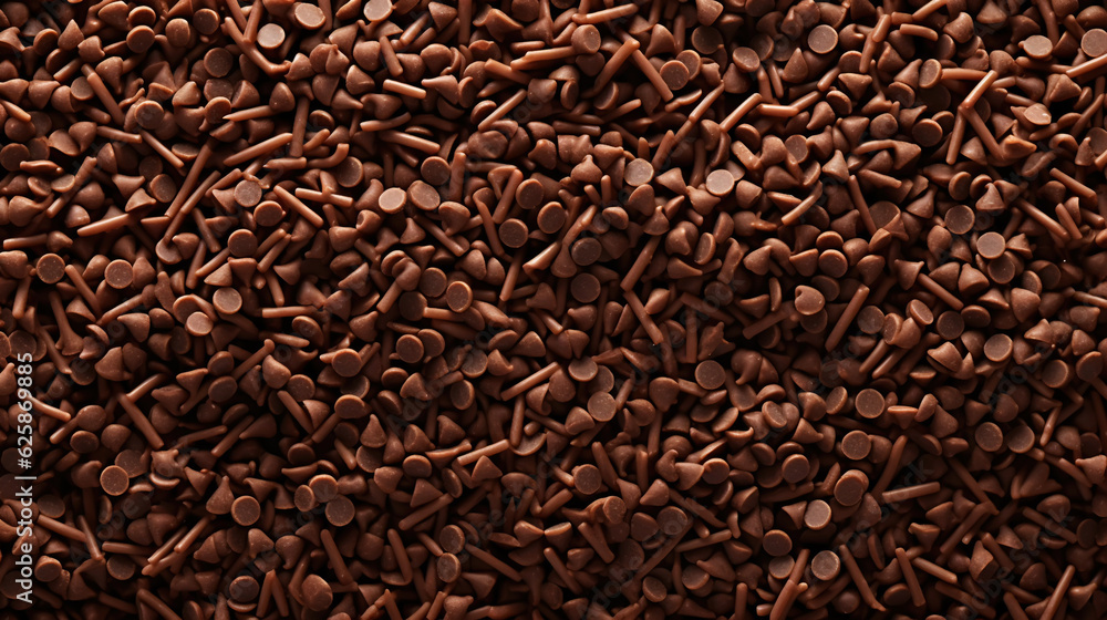 Chocolate sprinkles background. Sweet cocoa flakes. Generative AI