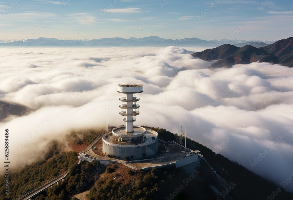 Drone View of Road Weather Station Above the Cloud