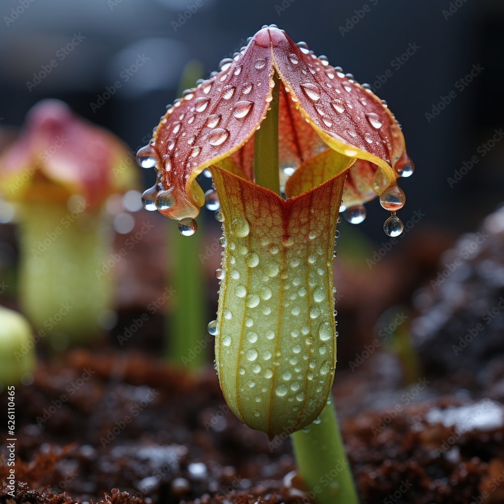 A detailed examination of a pitcher plant, its vibrant colors and sweet nectar luring in an unsuspec