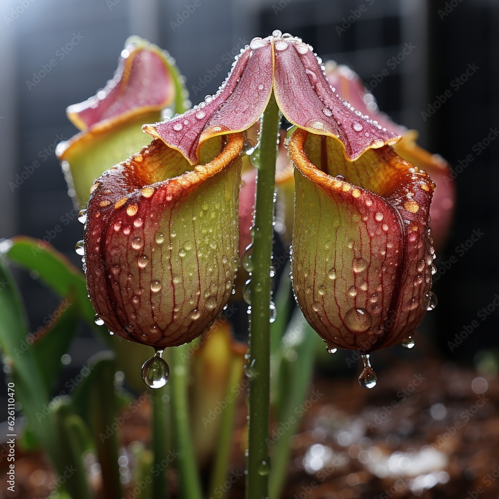 A detailed examination of a pitcher plant, its vibrant colors and sweet nectar luring in an unsuspec