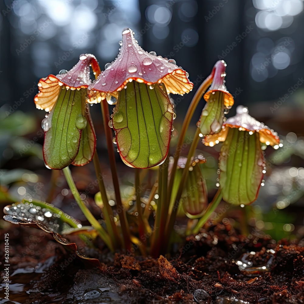 A detailed examination of a pitcher plant, its vibrant colors and sweet nectar luring in an unsuspec