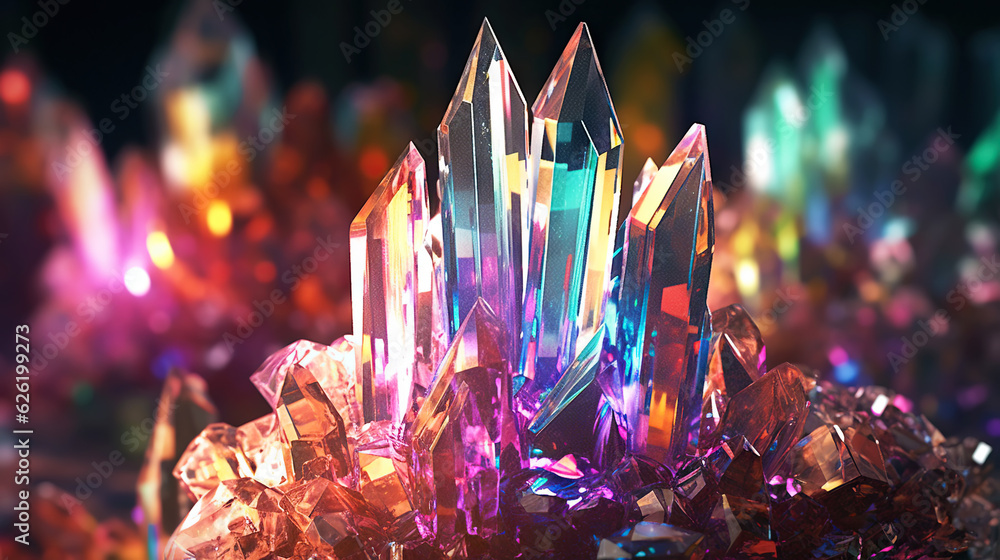 Amazing bright and shiny Titanium Quartz crystal cluster background. Jewel mineral detailed macro. G