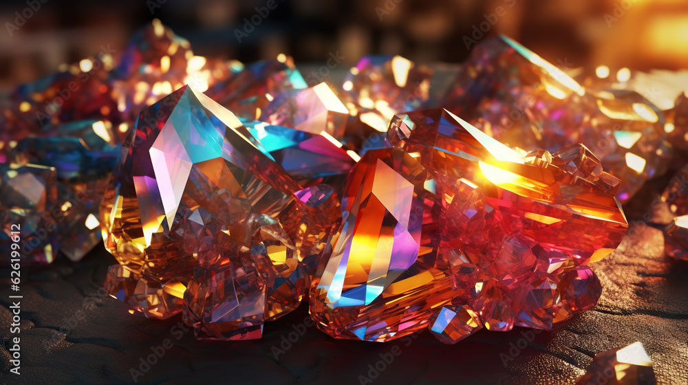 Amazing bright and shiny Sunset Fire Opal crystal cluster background. Jewel mineral detailed macro. 