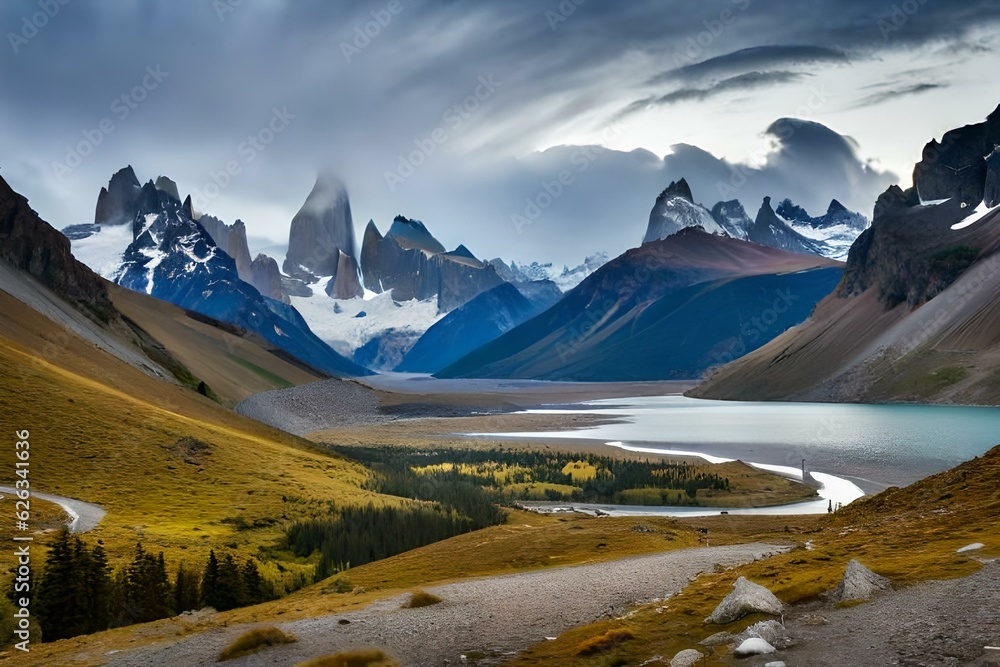 landscape with snow and mountains