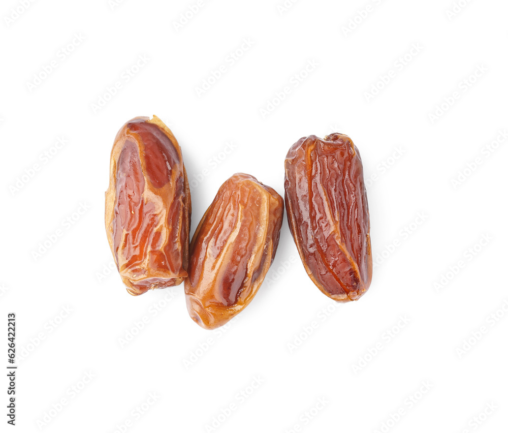 Dried dates on white background