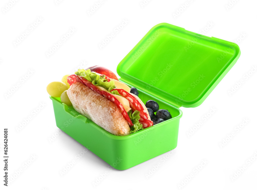 Lunchbox with delicious food isolated on white background