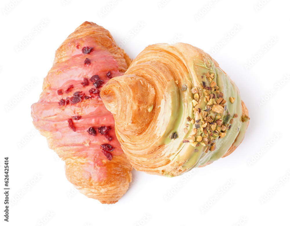 Tasty sweet croissants isolated on white background