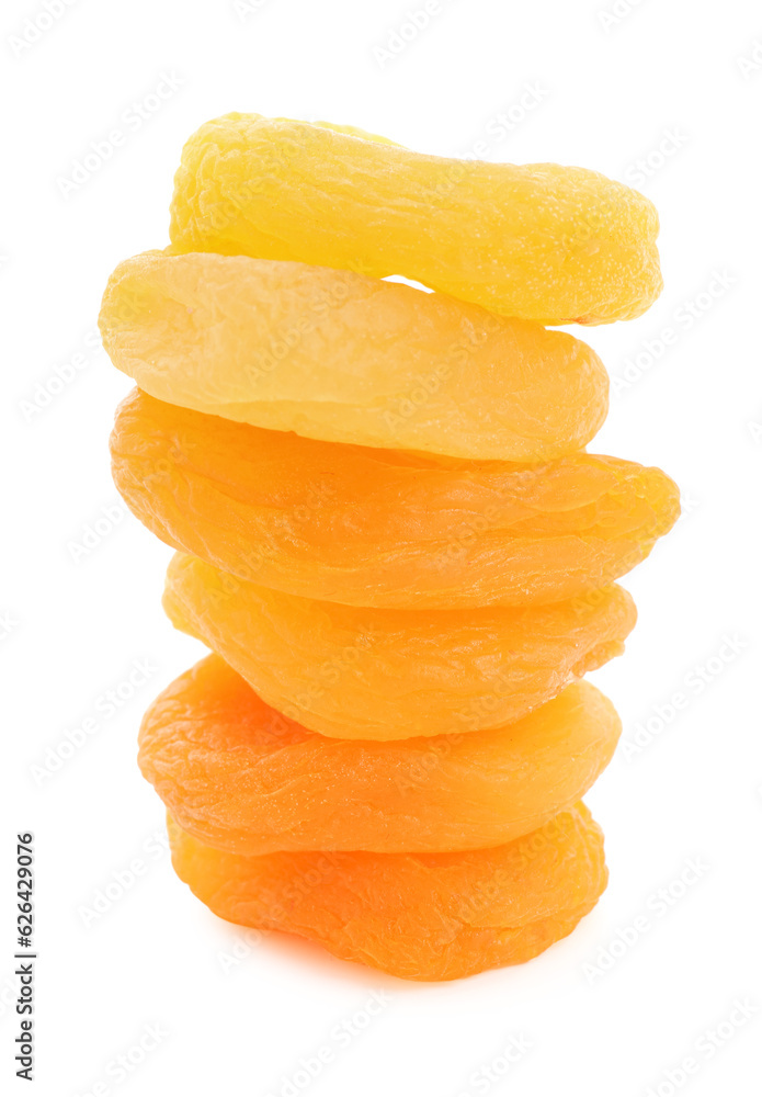 Tasty dried apricots on white background