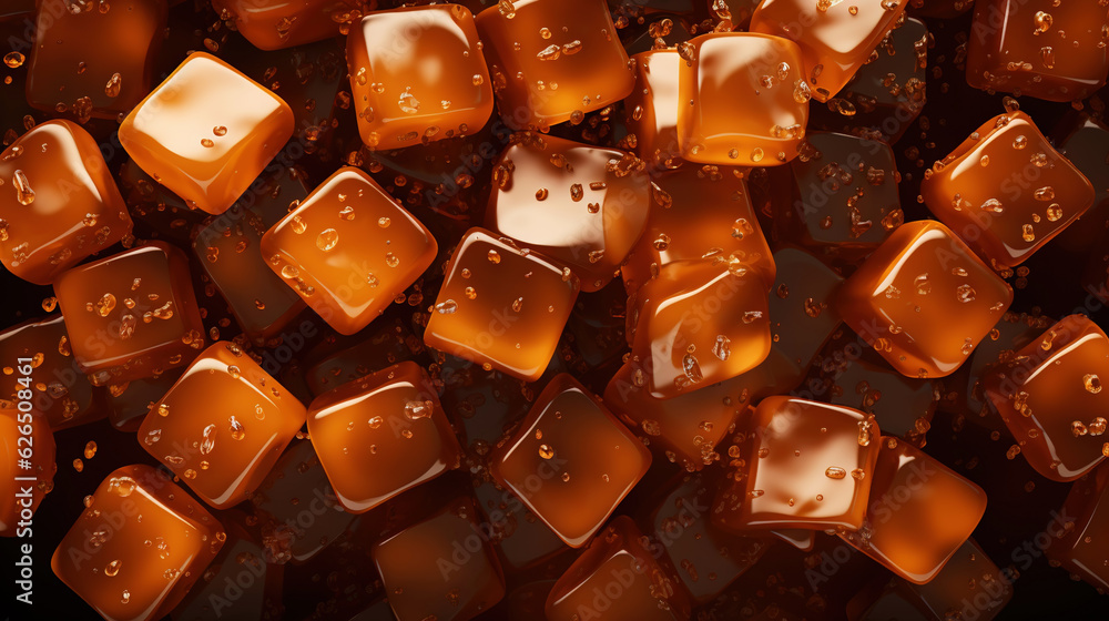 Toffee candy, caramel candies background. Sweet backdrop. Generative AI