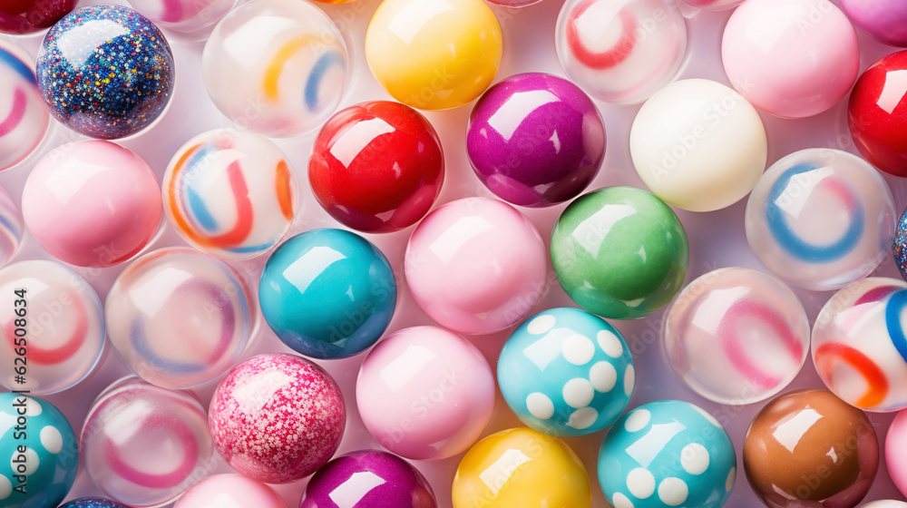 Top view on large colorful jawbreaker candies background. Gum colorful balls. Generative AI