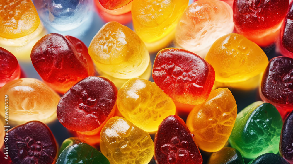 Fruit jelly candies background. Colorful sweet backdrop. Generative AI