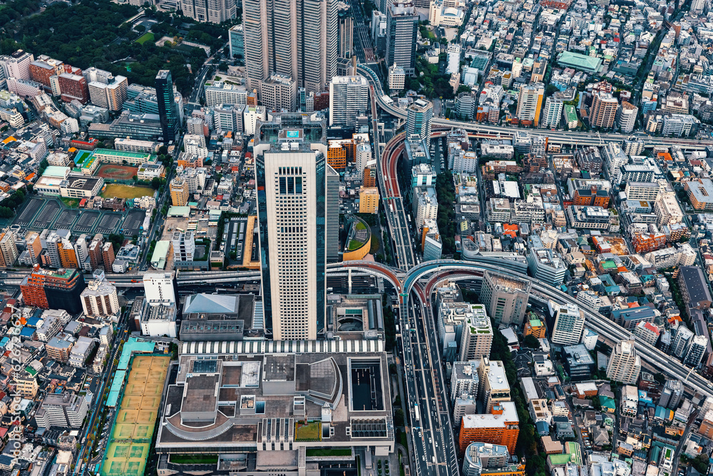 Aerial view of the skysrapers of Shinjuku, Tokyo, Japan