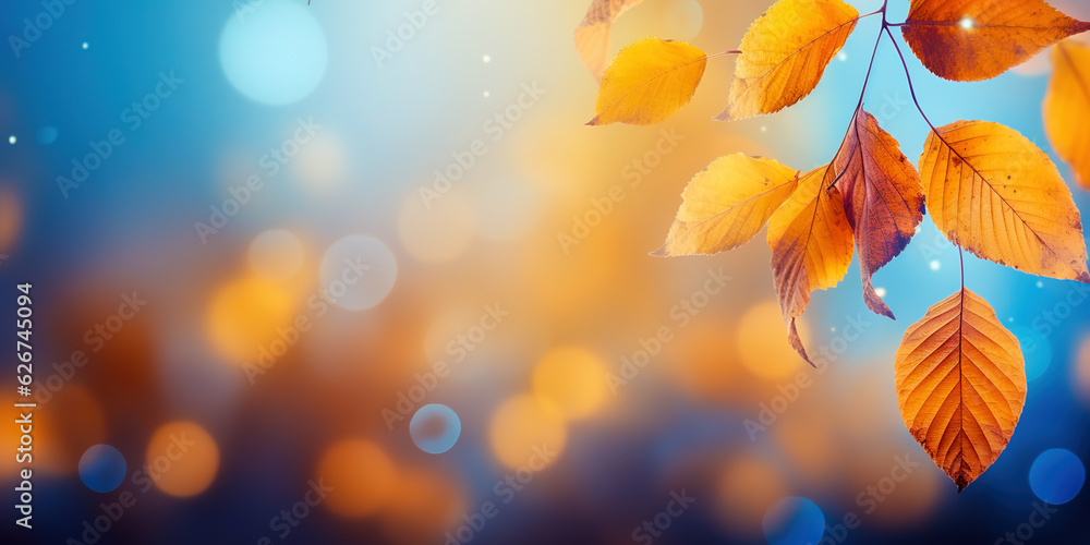 Colorful autumn seasonal leaves with blurred bokeh background.  Autumn concept. 