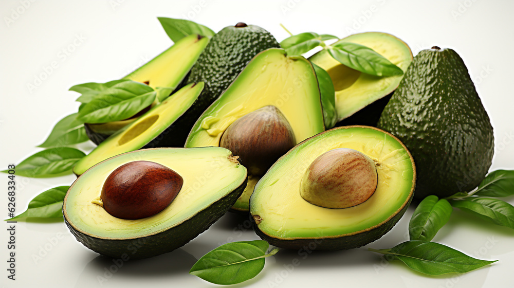 Fresh Green Avocado Fruit on a white background