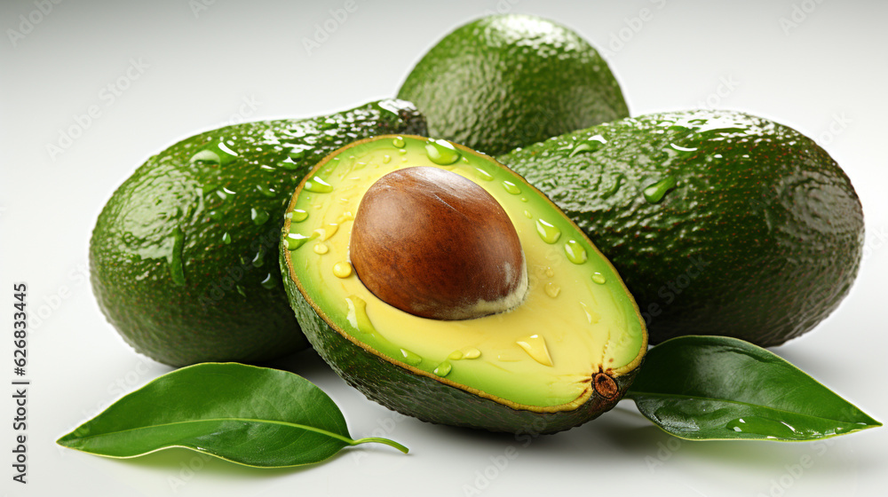 Fresh Green Avocado Fruit on a white background