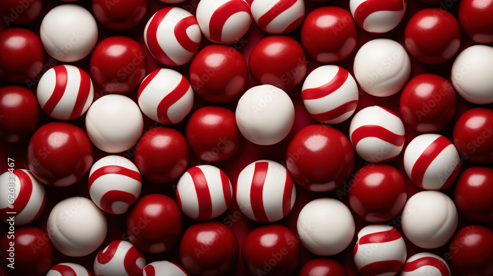 Red and white bonbons candies background. Generative AI