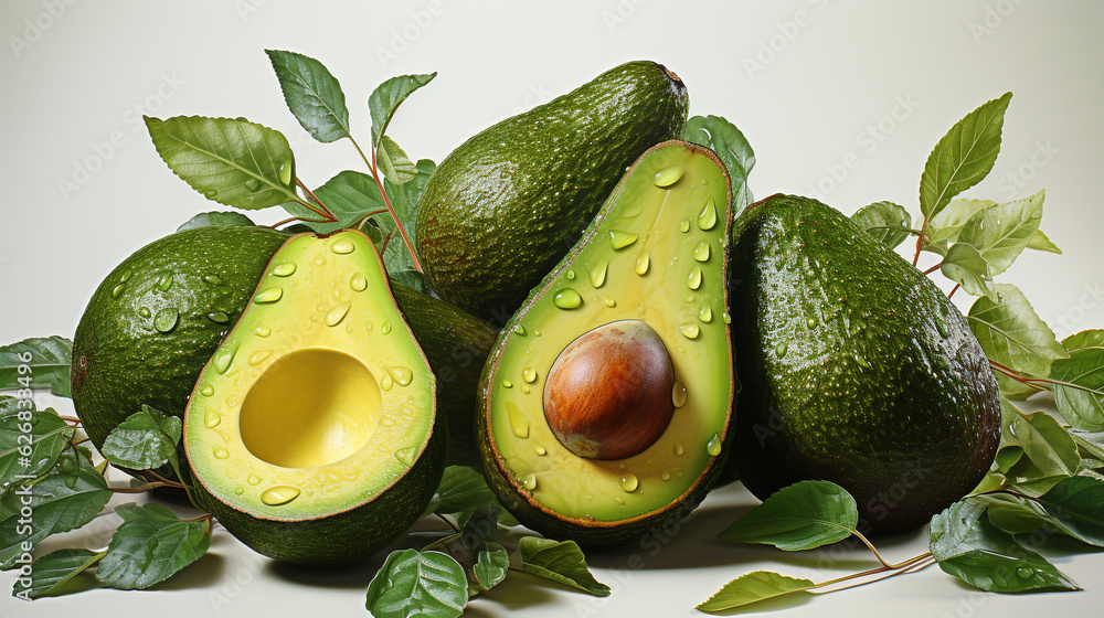 Fresh Green Avocado Fruit on a white background