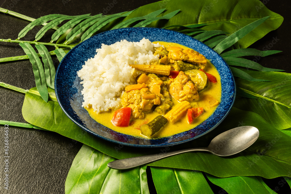 スパイスカレー　curry and rice with spices and chicke