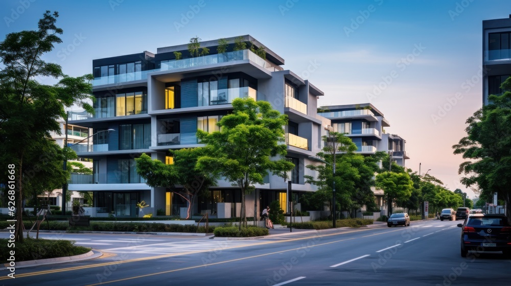 Modern residental building and street