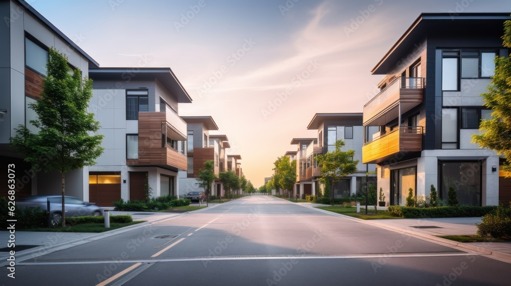 Modern residental building and street