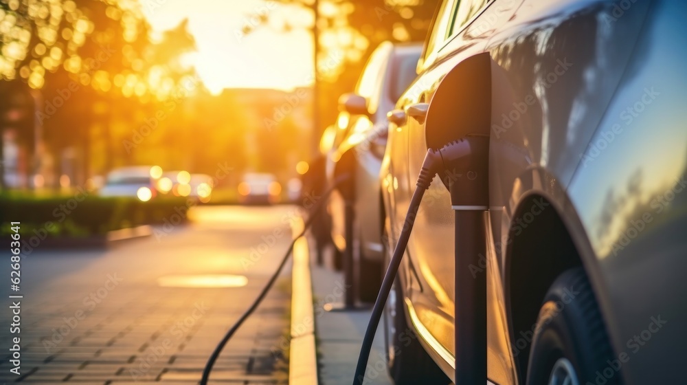 Modern fast electric vehicle chargers in the street