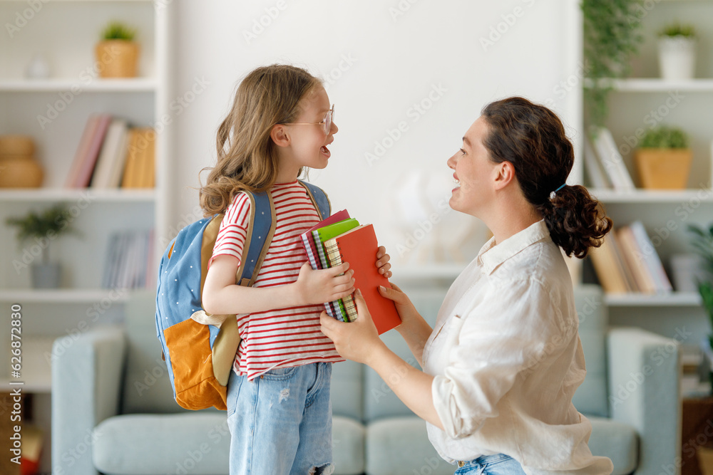 Happy family preparing for school