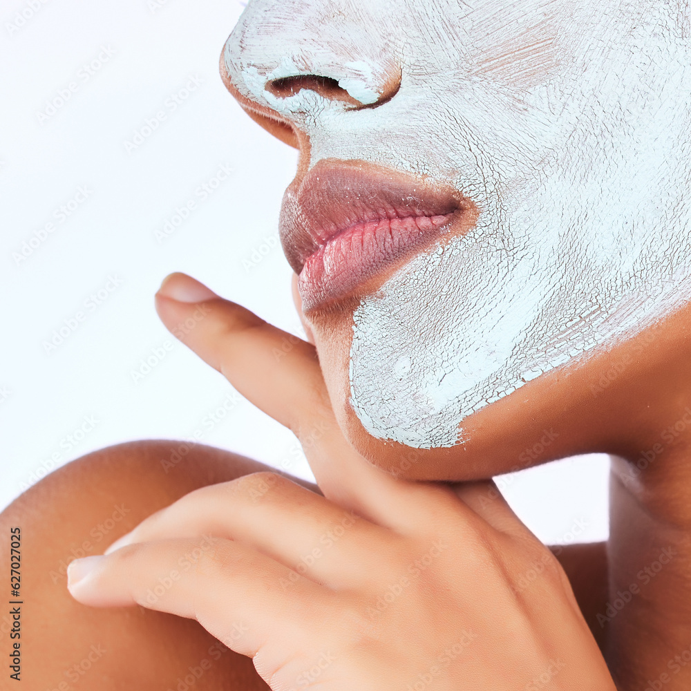 Detox, skincare and facial with closeup of woman in studio for spa treatment, cosmetics and dermatol