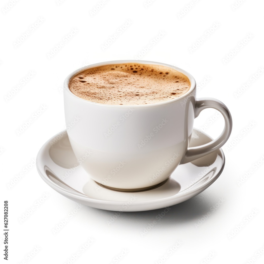 White cup with cappuccino isolated