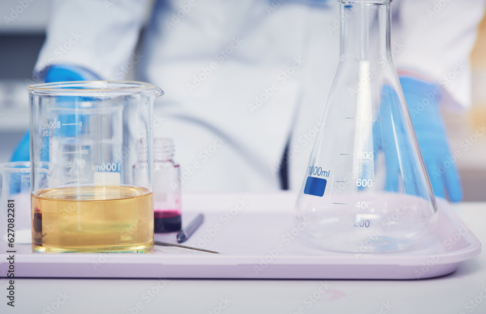 I have all I need for the experiment. Closeup of an unrecognizable scientist standing next to a tray