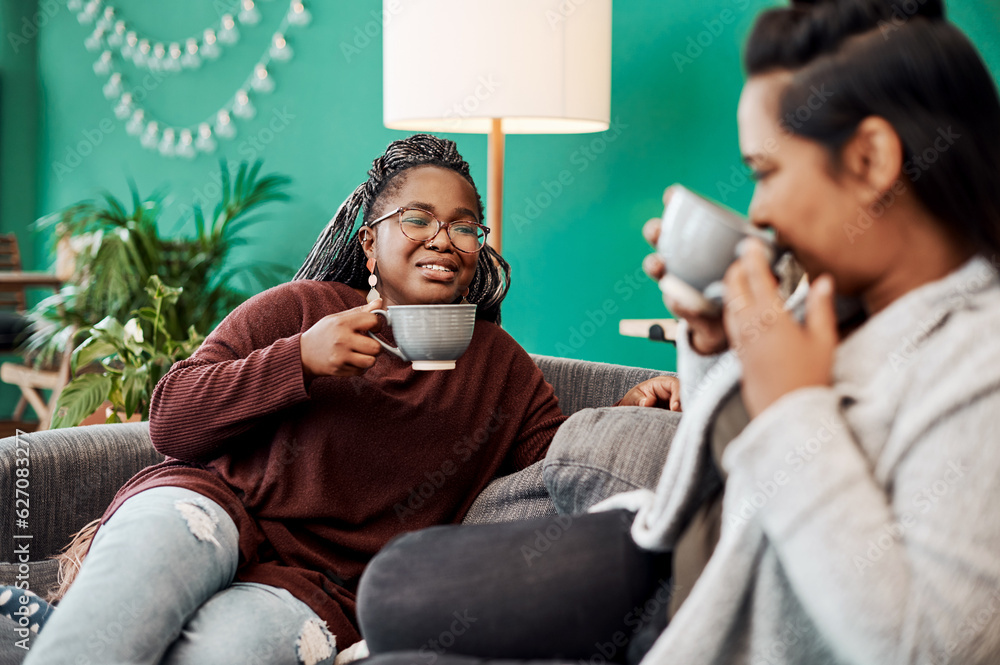 With good coffee comes good conversation. Shot of two young women having coffee and chatting on the 