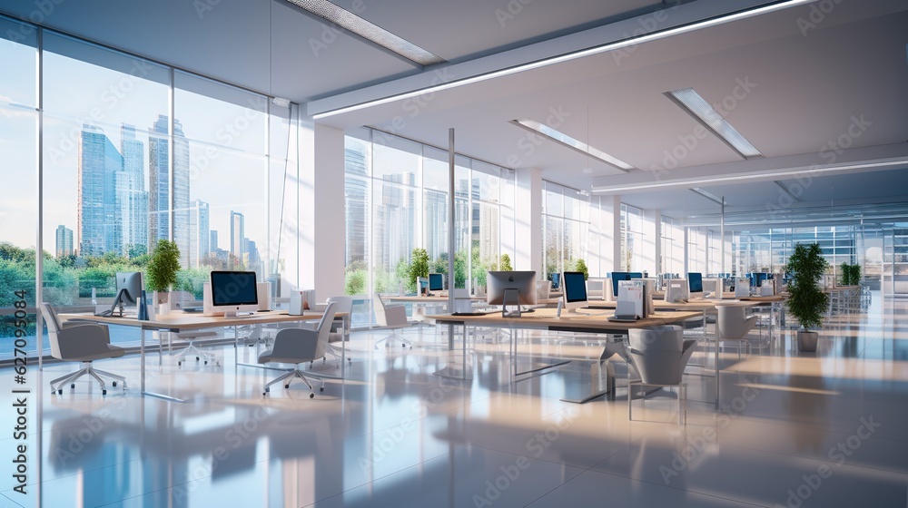 Empty office open space interior. Business conference company background Generative ai