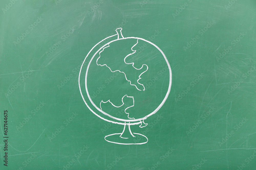 Drawn globe on green chalkboard