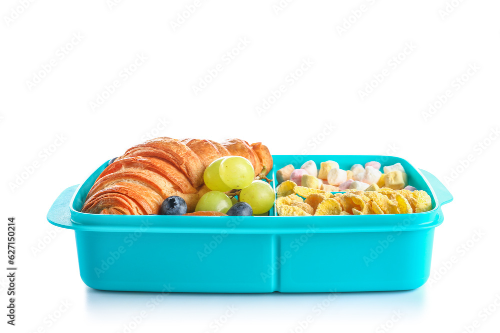 Lunchbox with delicious food isolated on white background