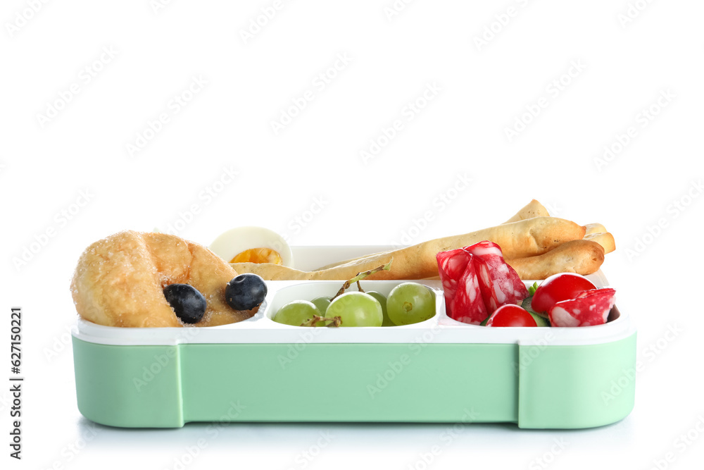 Lunchbox with delicious food isolated on white background