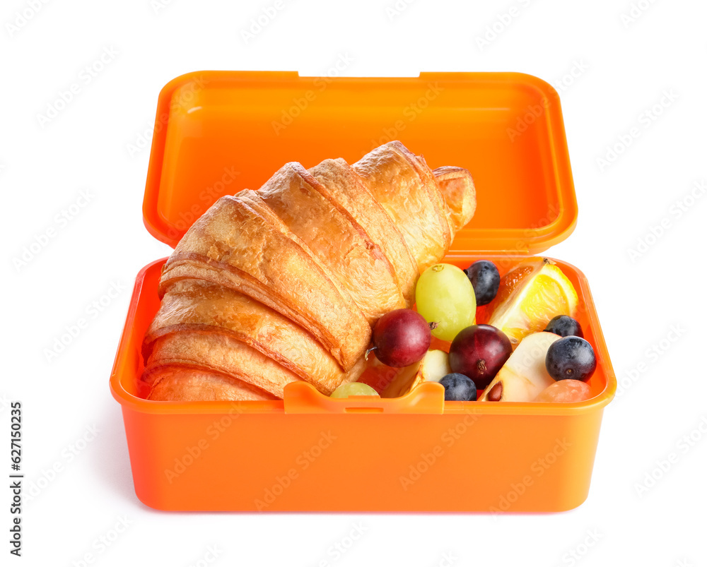 Lunchbox with delicious food isolated on white background