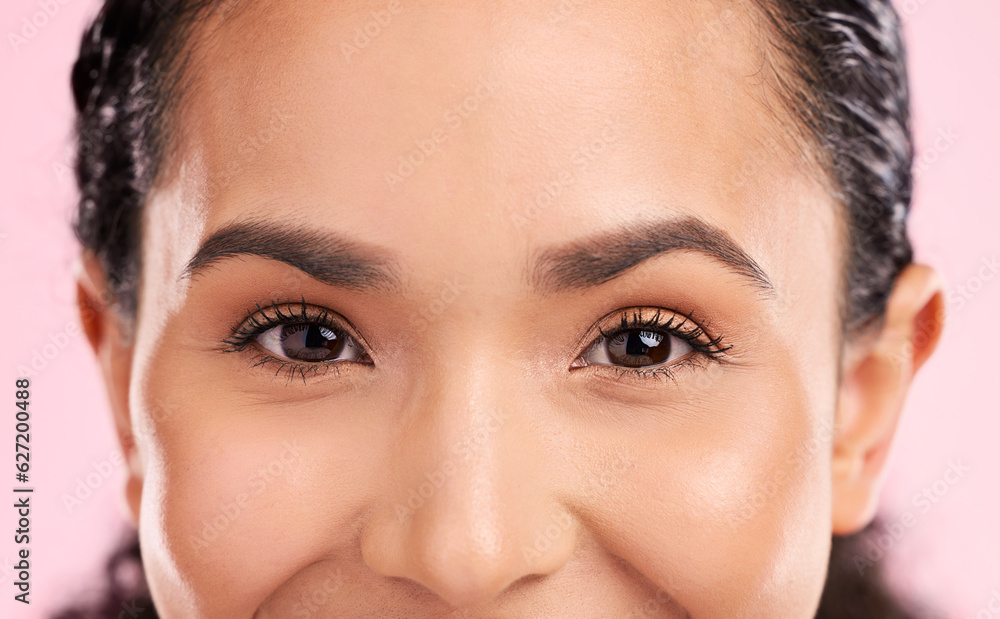 Beauty, portrait and closeup of woman eyes in a studio with natural, glamour and face routine. Cosme