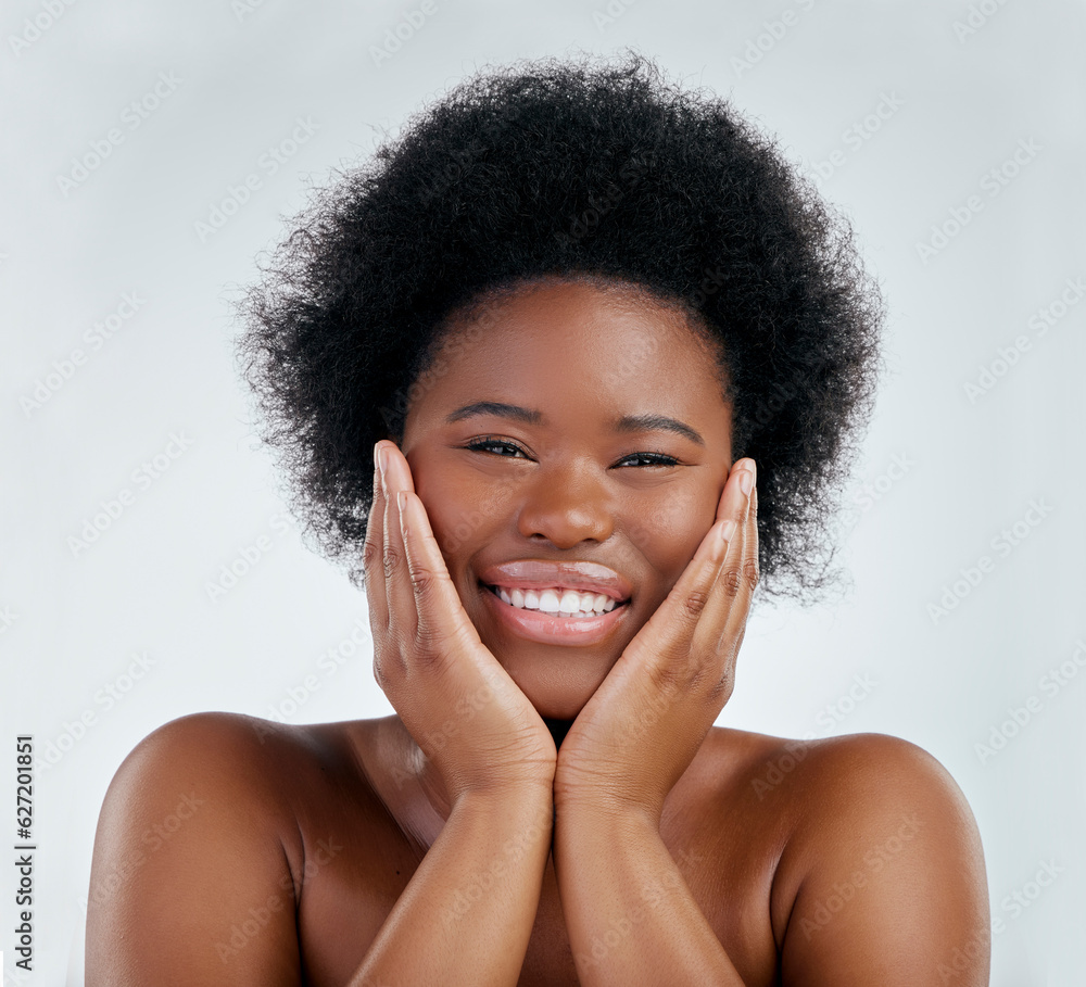 Wellness, beauty and portrait of a woman in studio with a natural, skincare or cosmetic face routine