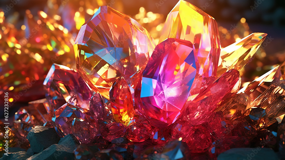 Amazing bright and shiny Sunset Fire Opal crystal cluster background. Jewel mineral detailed macro. 